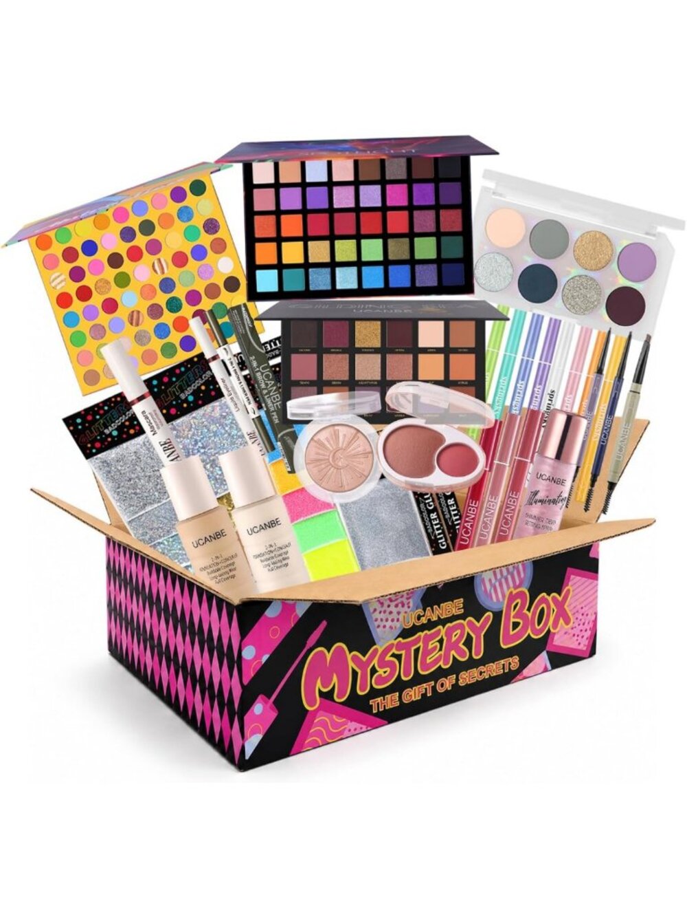 Luxury Makeup Gift Set - Eyeshadow Palettes, Face & Lip Products, Glitter